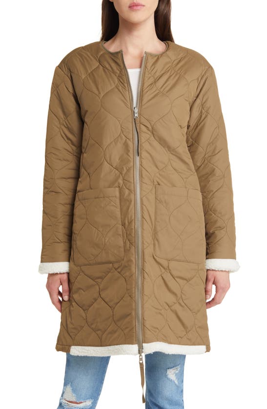Rails Granger Reversible Quilted High Pile Fleece Coat In Ivory Olive Mix