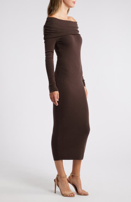 Shop Charles Henry Off The Shoulder Long Sleeve Sweater Dress In Espresso