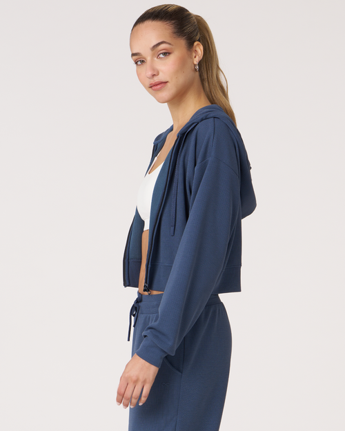 Shop Rebody Active Retreat Waffle Zip Up Jacket In Navy