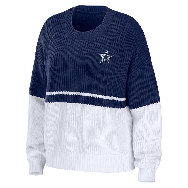 Wear By Erin Andrews Navy/white Dallas Cowboys Chunky Script Wordmark  Pullover Jumper