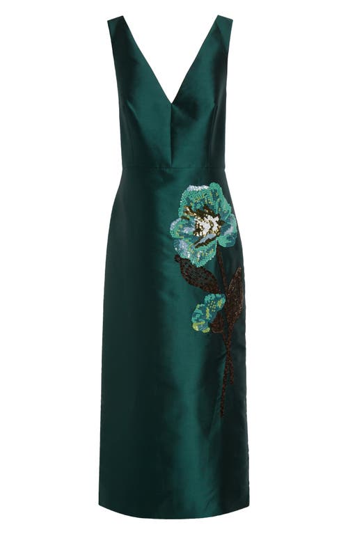 Shop Erdem Embellished Floral Mikado Cocktail Dress In Pine Green