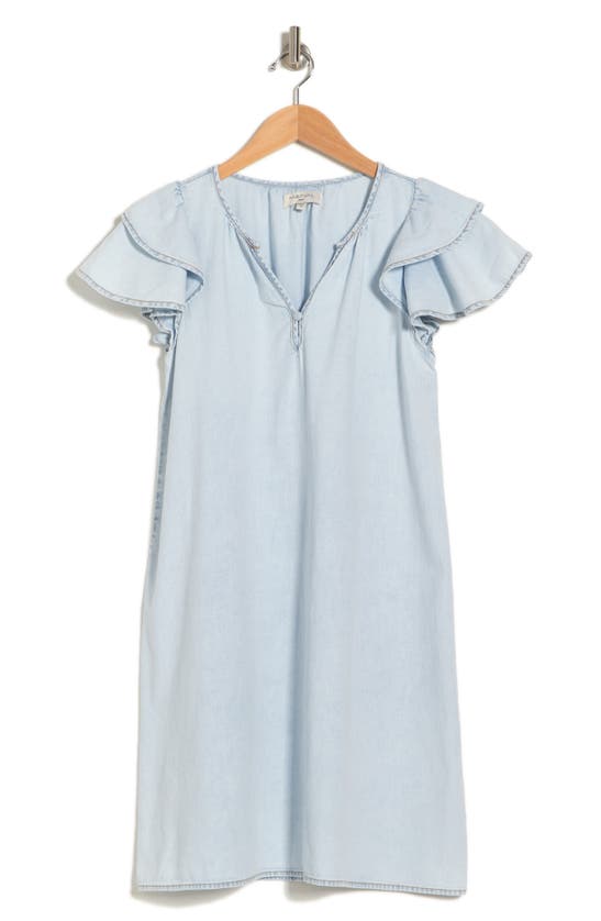 Habitual Double Ruffle Sleeve Shift Dress In Blue