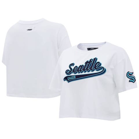 Women's Pro Standard White Seattle Kraken Boxy Script Tail Cropped T-Shirt
