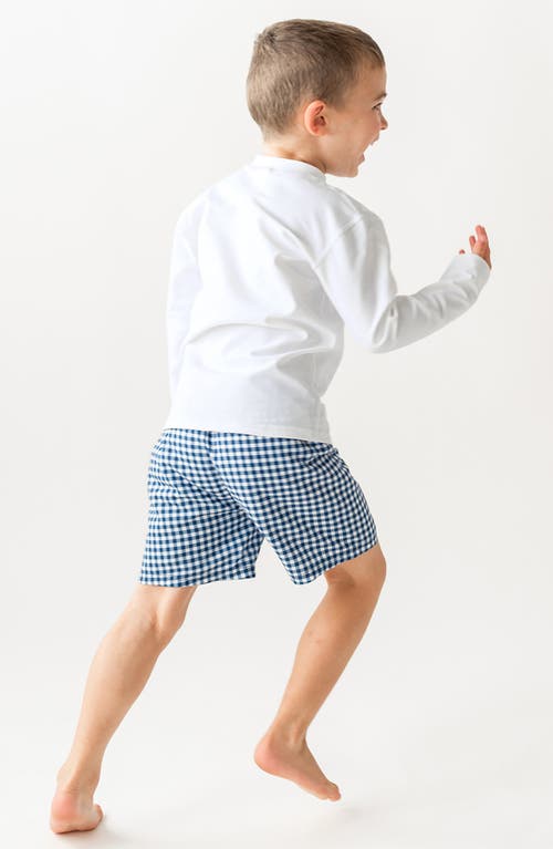 Shop Ruggedbutts Kids' Gingham Check Swim Trunks In Navy Gingham