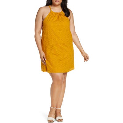 Plus Size Gibson X Hot Summer Nights Two Peas Eyelet Halter Summer Dress, Yellow (Plus Size) (Nordstrom Exclusive)