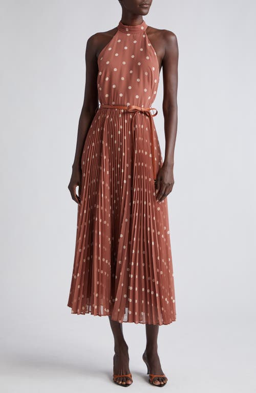 Shop Zimmermann Sunray Picnic Pleated Chiffon Midi Dress In Aragon/cream Dot