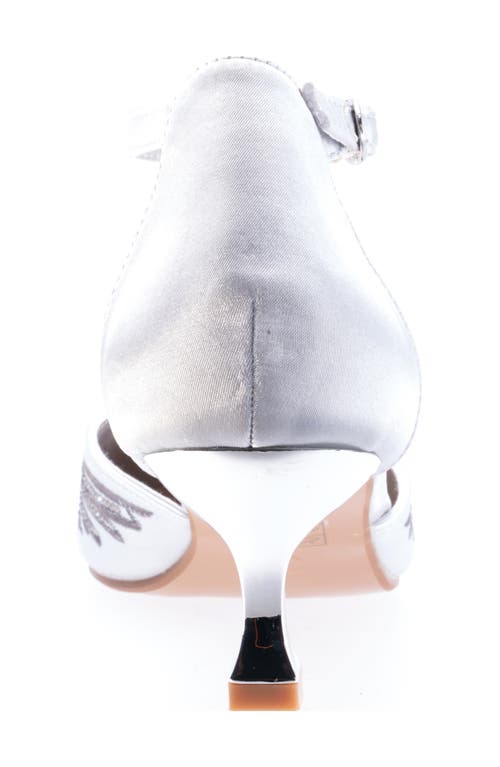 Lady Couture Women's Closed Toe, Closed Back, Open Sides Instep Strap Embroidered Short Heel Pumps In Silver