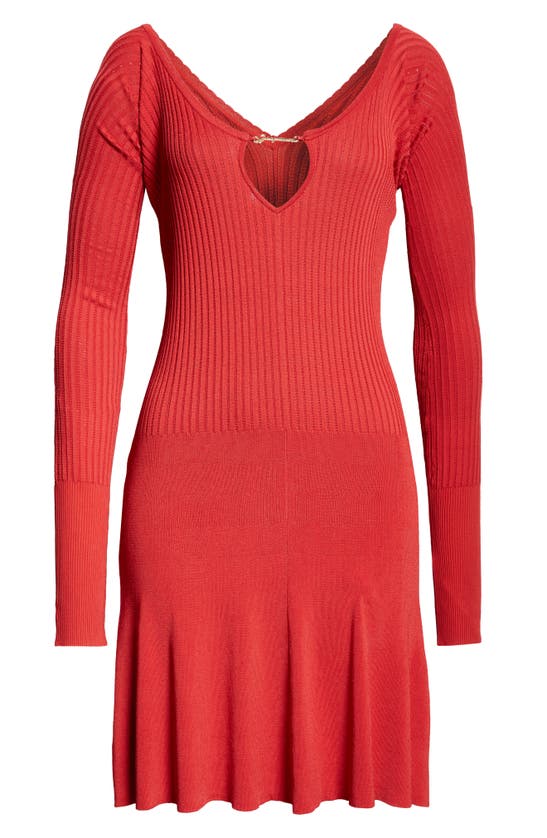 Shop Jacquemus La Mini Robe Pralu Long Sleeve Sweater Dress In Dark Red