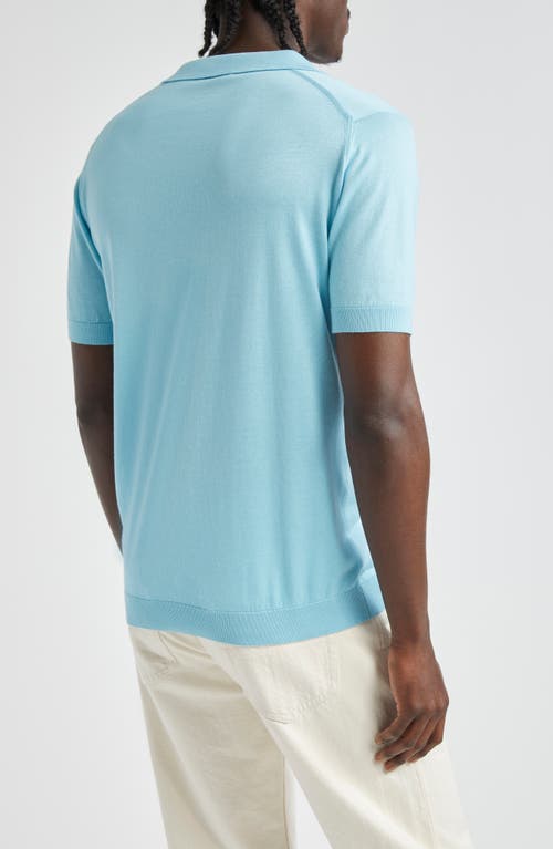 Shop John Smedley Noah Johnny Collar Sweater Polo In Blue Spring