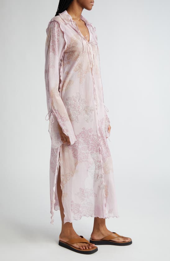 Shop Acne Studios Midsummer Floral Semisheer Ruffle Cotton & Silk Caftan In Pink