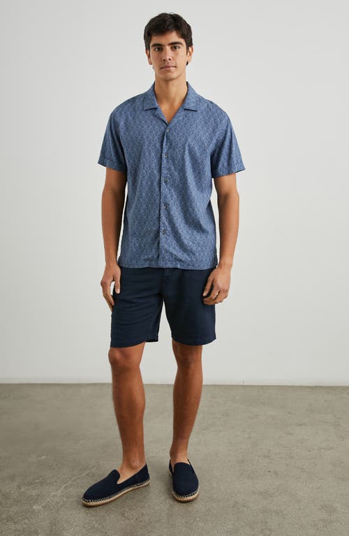 Shop Rails Atlas Geo Print Linen-blend Camp Shirt In Deco Wave Navy