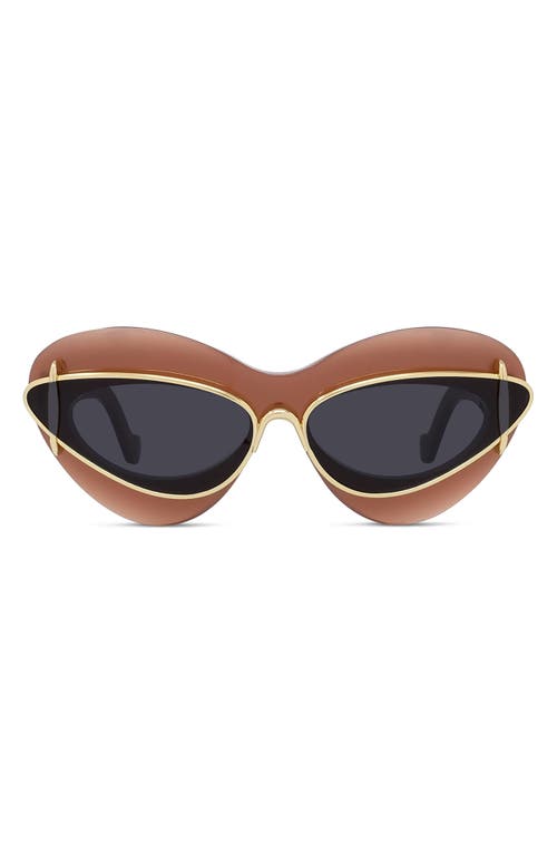 Loewe Double Frame 67mm Oversize Cat Eye Sunglasses in Milky Bordeaux /Smoke at Nordstrom