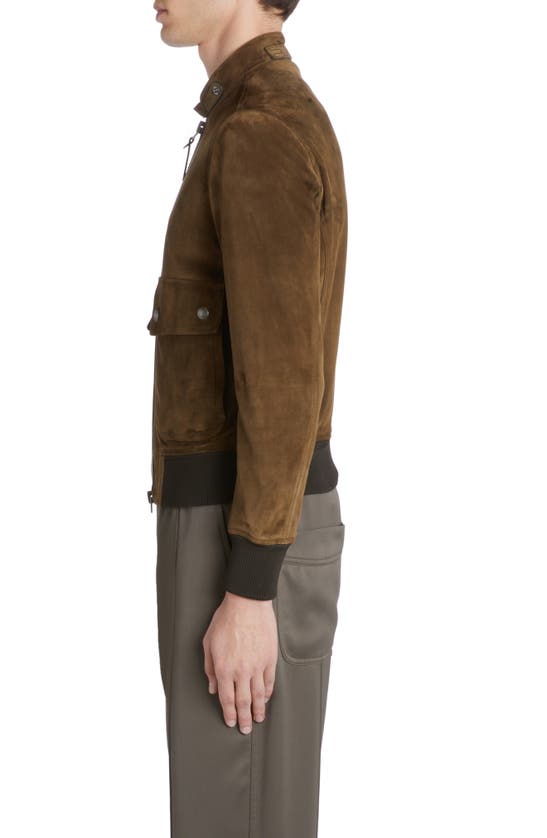 Shop Tom Ford Suede Bomber Jacket In Khaki