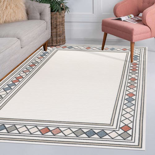 Jonathan Y Sebastian High-low Modern Diamond Border Indoor/outdoor Area Rug In Ivory/beige