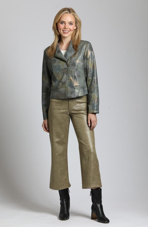 Apny Faux Suede Moto Jacket In Green Multi