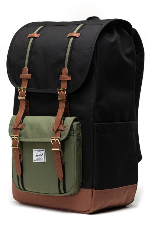 Shop Herschel Supply Co . Little America Backpack In Black/four Leaf Clvr/sddle Brn