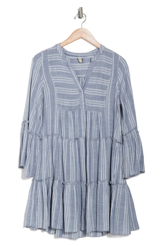 Elan Printed Tiered A-line Dress In Denim