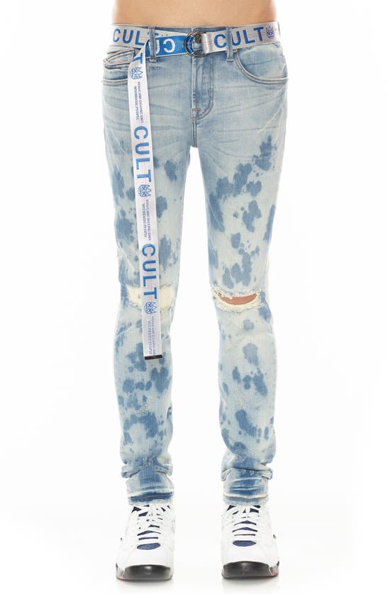 Cult Of Individuality Punk Belted Distressed Super Skinny Jeans In Tibet