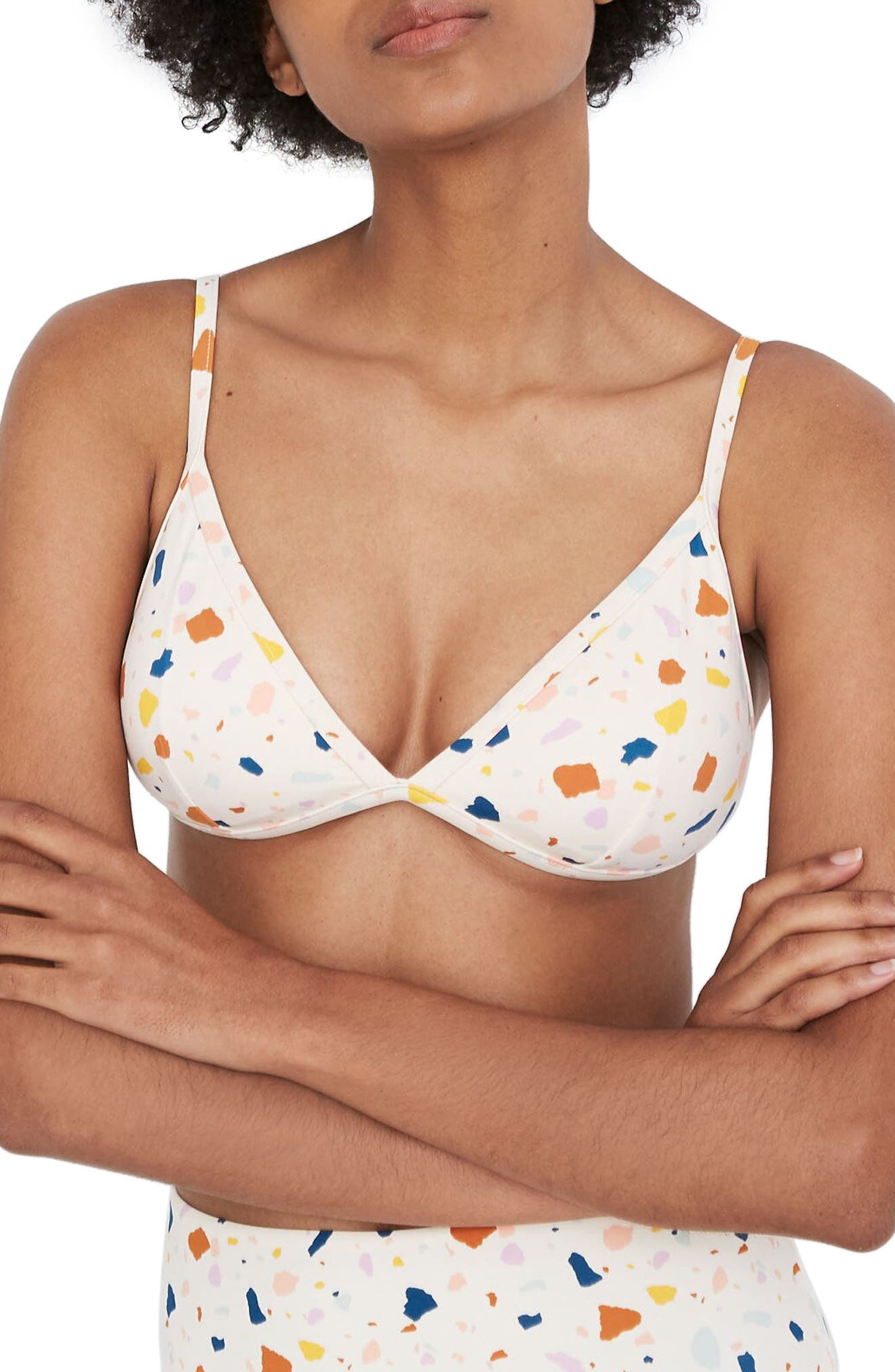 Madewell Second Wave Terrazzo Bralette Bikini Top In Terrazzo, White