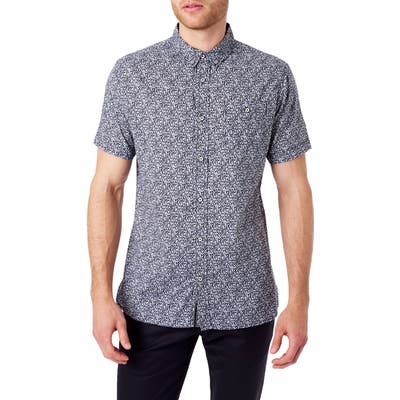 7 Diamonds Never Surrender Slim Fit Short Sleeve Button-Down Sport Shirt, Black