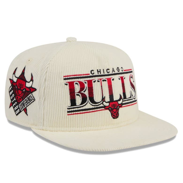 New Era Cream Chicago Bulls Team Bar Lightweight Corduroy Golfer Snapback Hat In Neutral