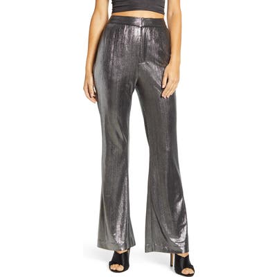 Endless Rose Textured Flared Pants, Metallic