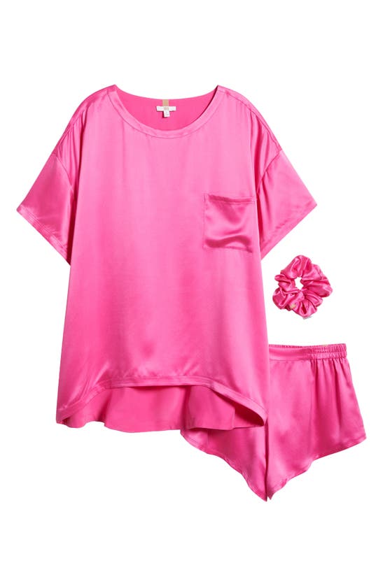 Shop Lunya Washable Silk Pajamas & Scrunchie Set In Caffeinated Pink