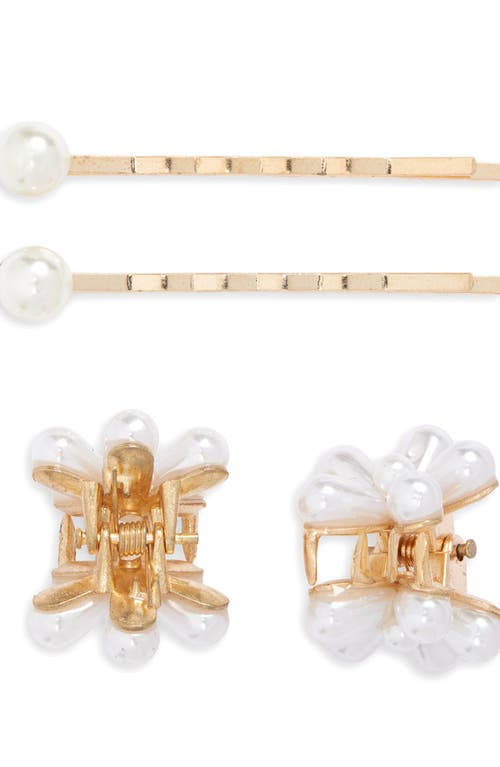 Shop Bp. Assorted Set Of 5 Floral Rhinestone & Imitation Pearl Hair Accessories In Ivory- Gold