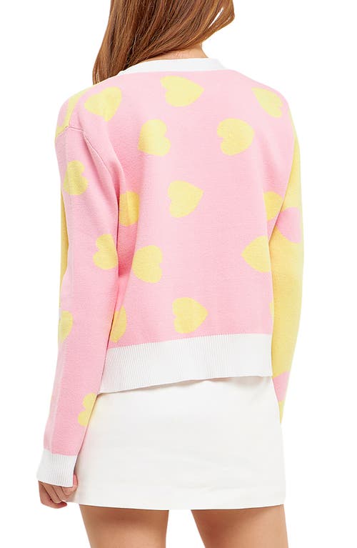 English Factory Heart Shape Cardigan In Pink/yellow