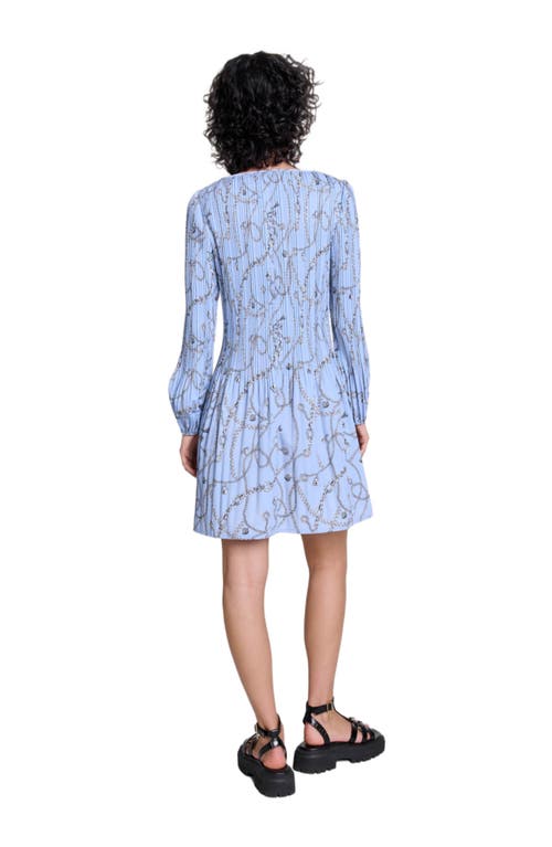 Shop Maje Patterned Pleated Dress In Blue Chain Print