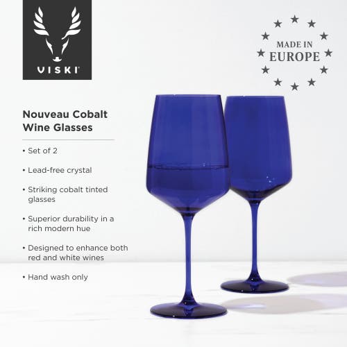 Viski Set Of 4 Cobalt Reserve Nouveau Crystal Wine Glasses In Blue