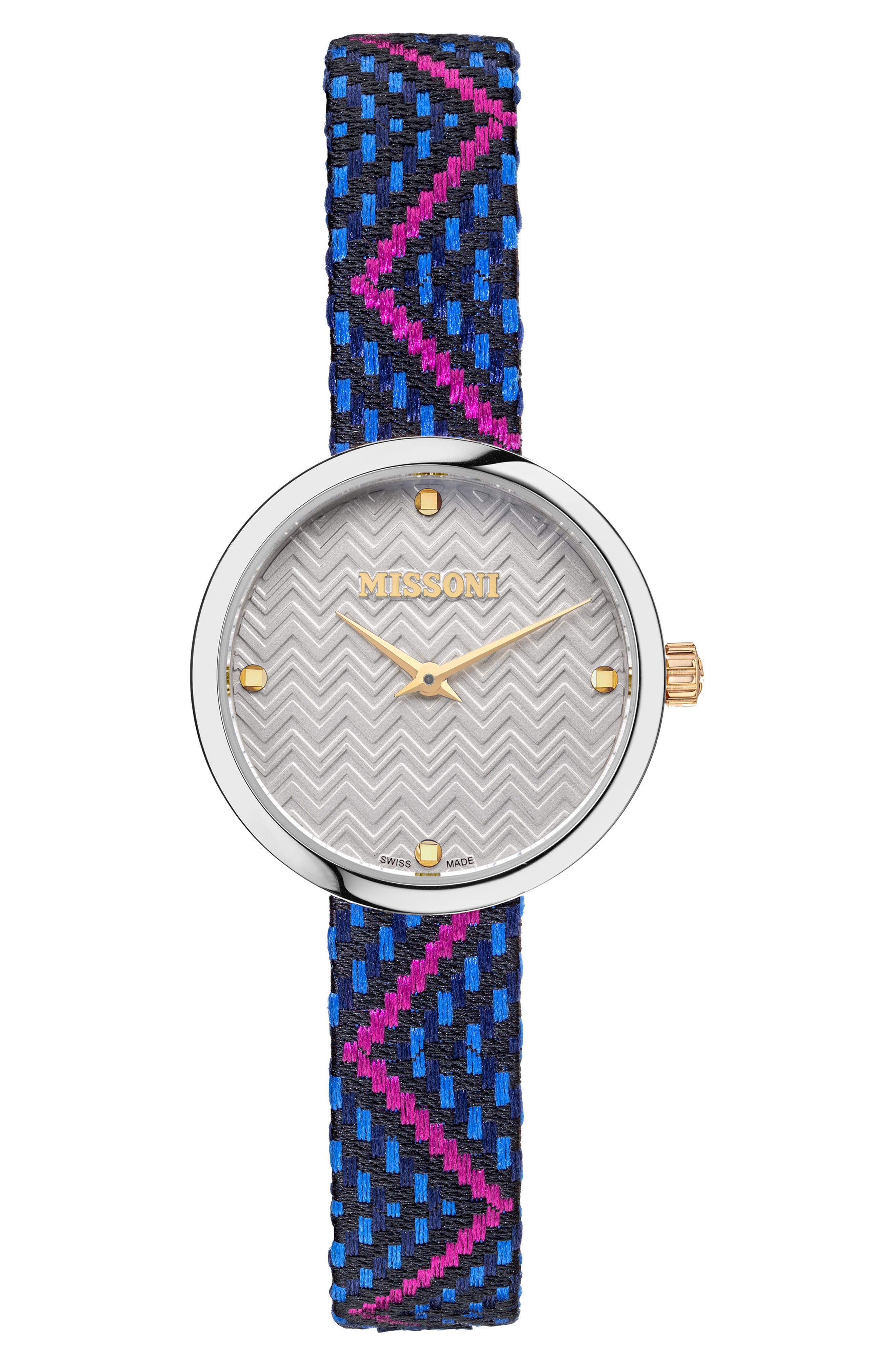 Missoni M1 Zigzag Jacquard Textile Strap Watch, 29mm in Stainless Steel at Nordstrom