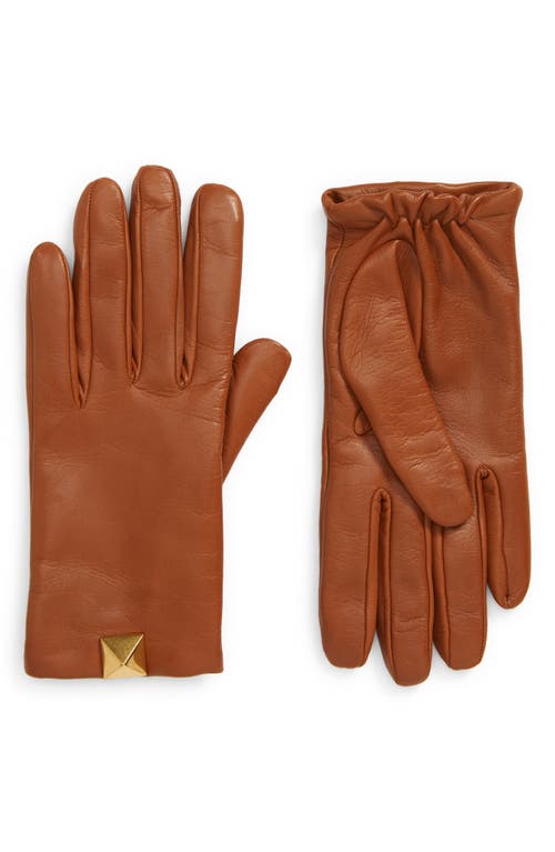 Valentino Garavani Roman Stud Cashmere Lined Leather Gloves in Light Cuir