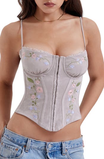 HOUSE OF CB Petunia Embroidered Faux Suede Corset Top