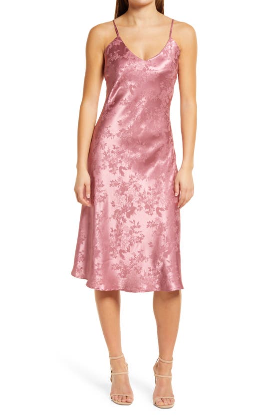 Lulus Calla Love Floral Jacquard Satin Slipdress In Mauve Pink