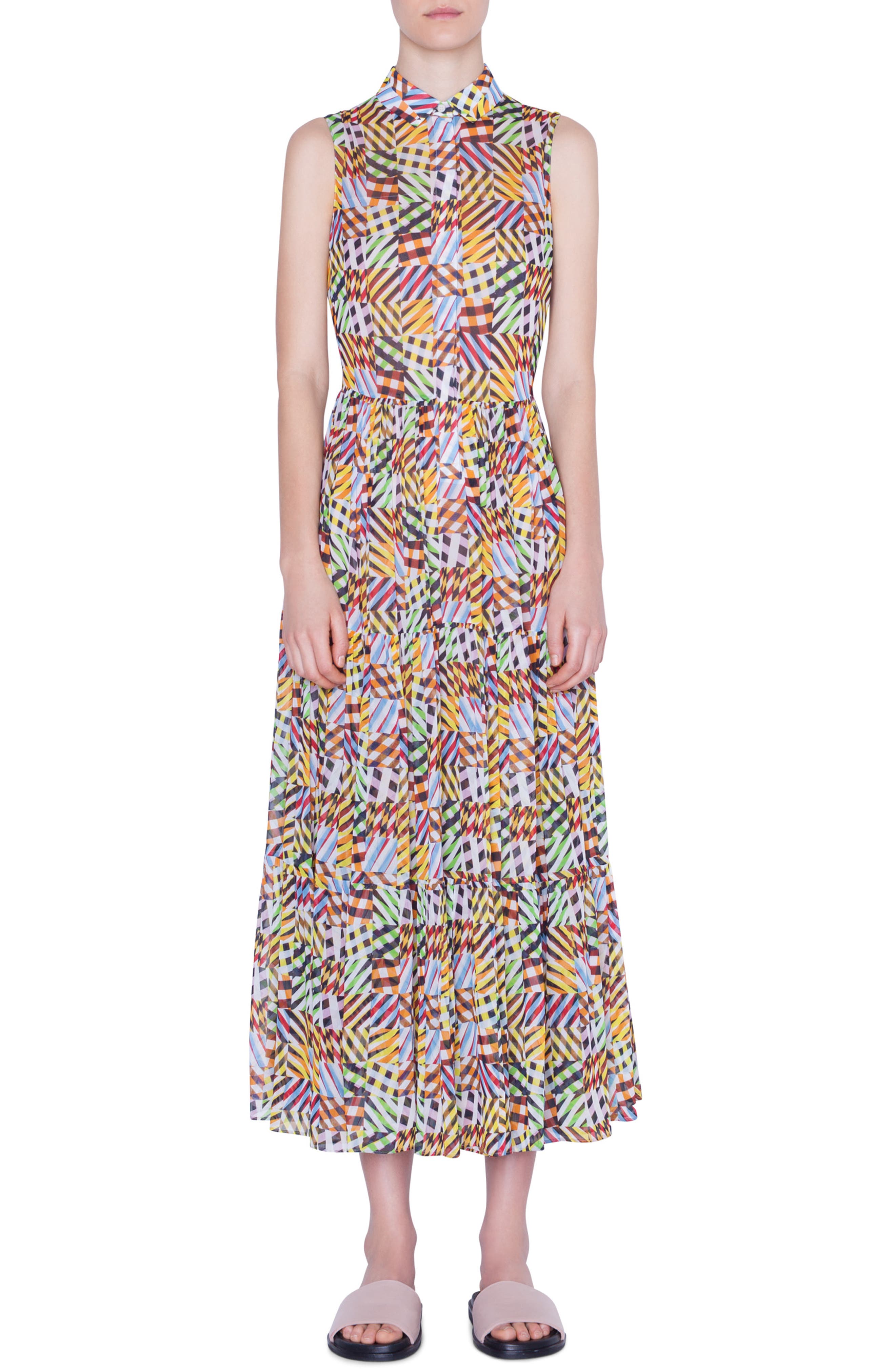 Akris Punto Patchwork Print Sleeveless Maxi Dress, Yellow