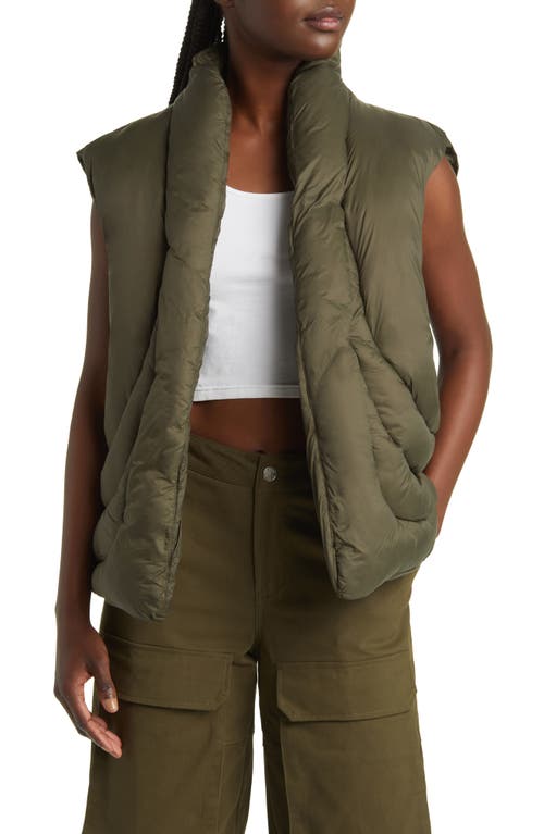 BY. DYLN Theo Wavy Quilted Puffer Vest in Dark Green