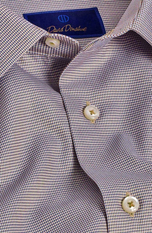 David Donahue Slim Fit Micropattern Cotton Dobby Dress Shirt In Chocolate/sky