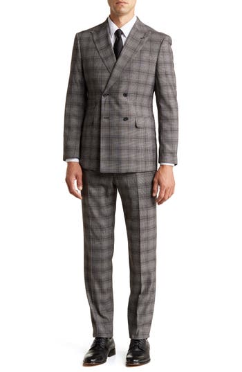 ENGLISH LAUNDRY ENGLISH LAUNDRY PLAID DOUBLE BREASTED PEAK LAPEL SUIT