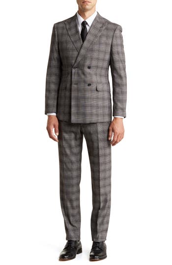 Shop English Laundry Plaid Double Breasted Peak Lapel Suit In Black/white