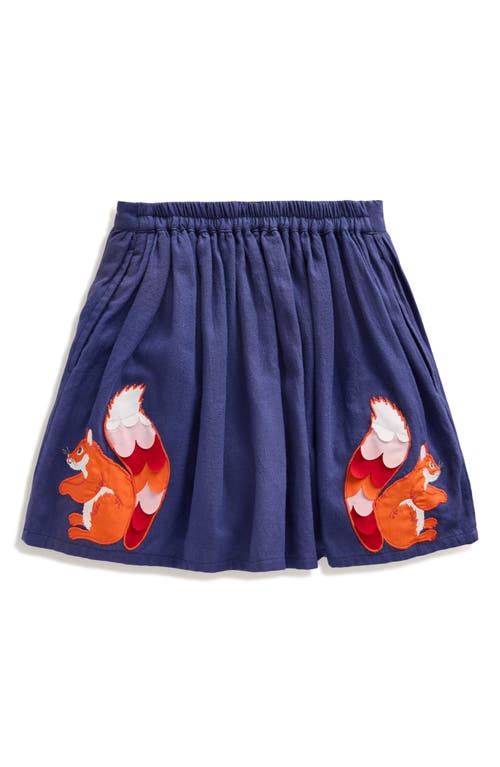 Shop Mini Boden Kids' Squirrel Appliqué Cotton Twirly Skirt In Starboard Blue Squirrels