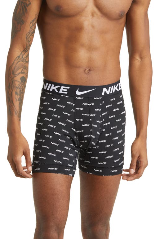 Shop Nike 3-pack Dri-fit Essential Micro Boxer Briefs In  Logo Print/grey/black