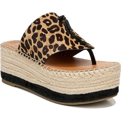 Sarto By Franco Sarto Malia Espradrille Wedge Genuine Calf Hair Slide Sandal- Brown