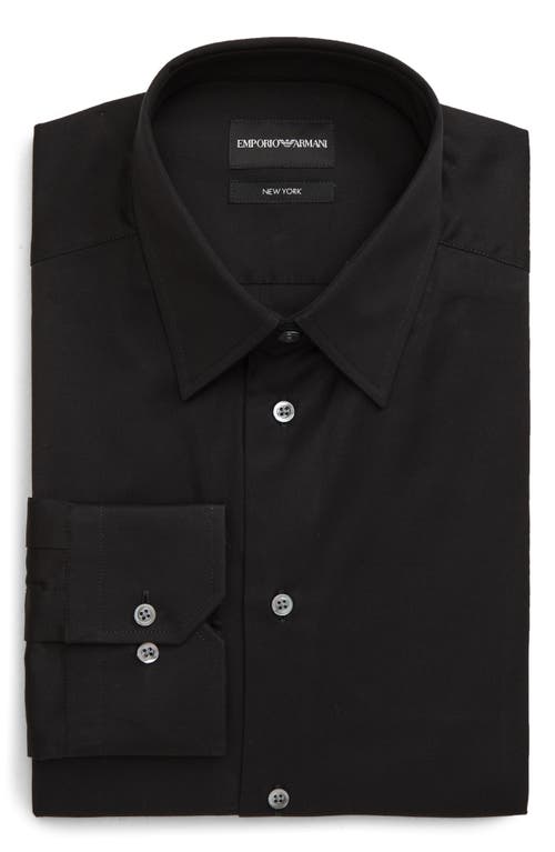 Emporio Armani Trim Fit Solid Dress Shirt Black at Nordstrom,