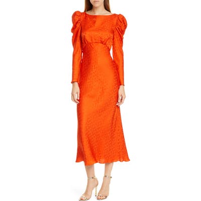 Saloni Alena Silk Midi Dress, Orange