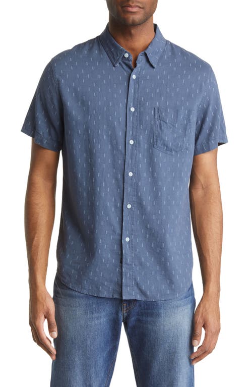 Rails Carson Relaxed Fit Quill Print Short Sleeve Linen Blend Button-Up Shirt in Louis Leaf Navy Green
