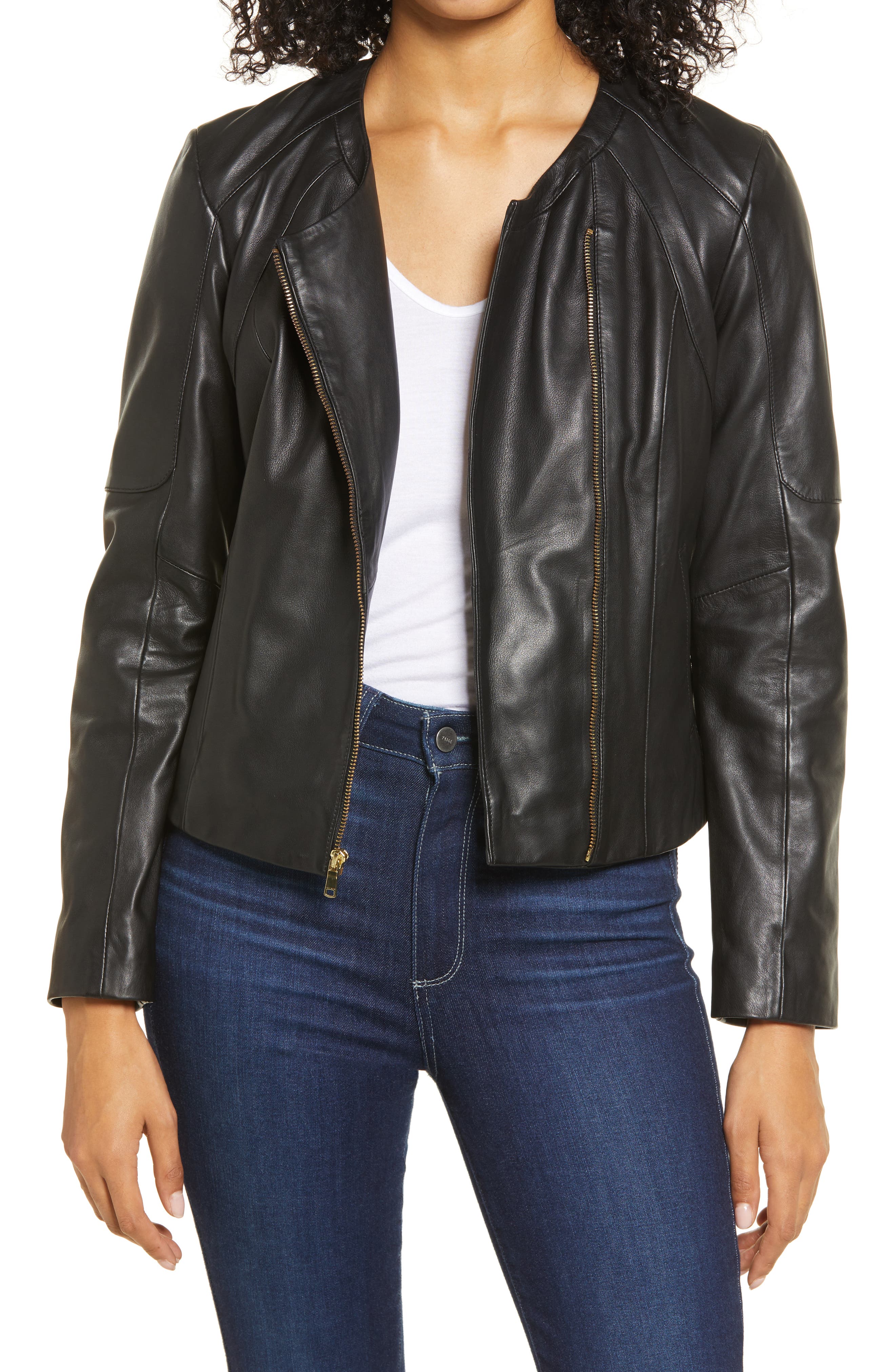 cole haan asymmetrical leather jacket