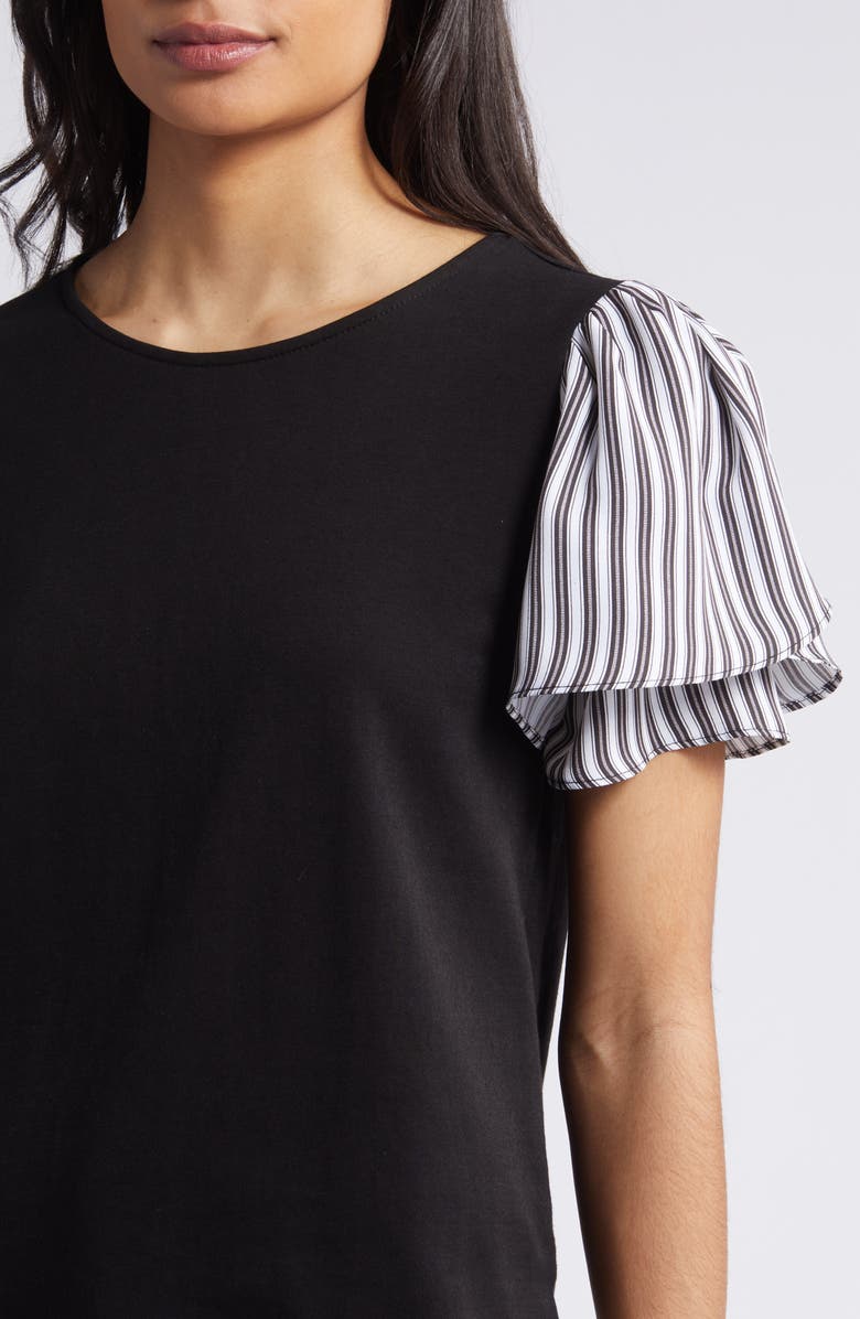 Vince Camuto Tulip Sleeve Mixed Media Top | Nordstrom