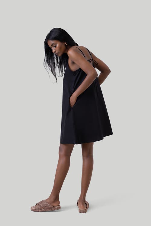 Reistor Women's Black Short Tent Cotton Dress With Back Tie In Black