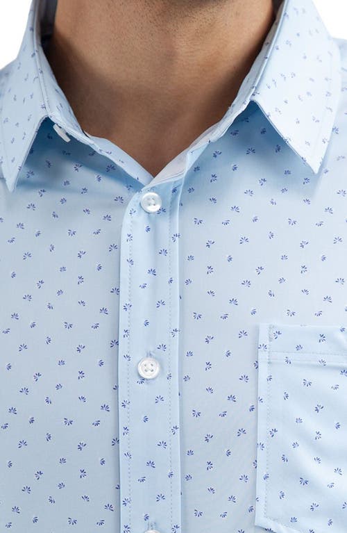 Jachs Classic Fit Short Sleeve Button-up Tech Shirt In Light Blue Poly Print